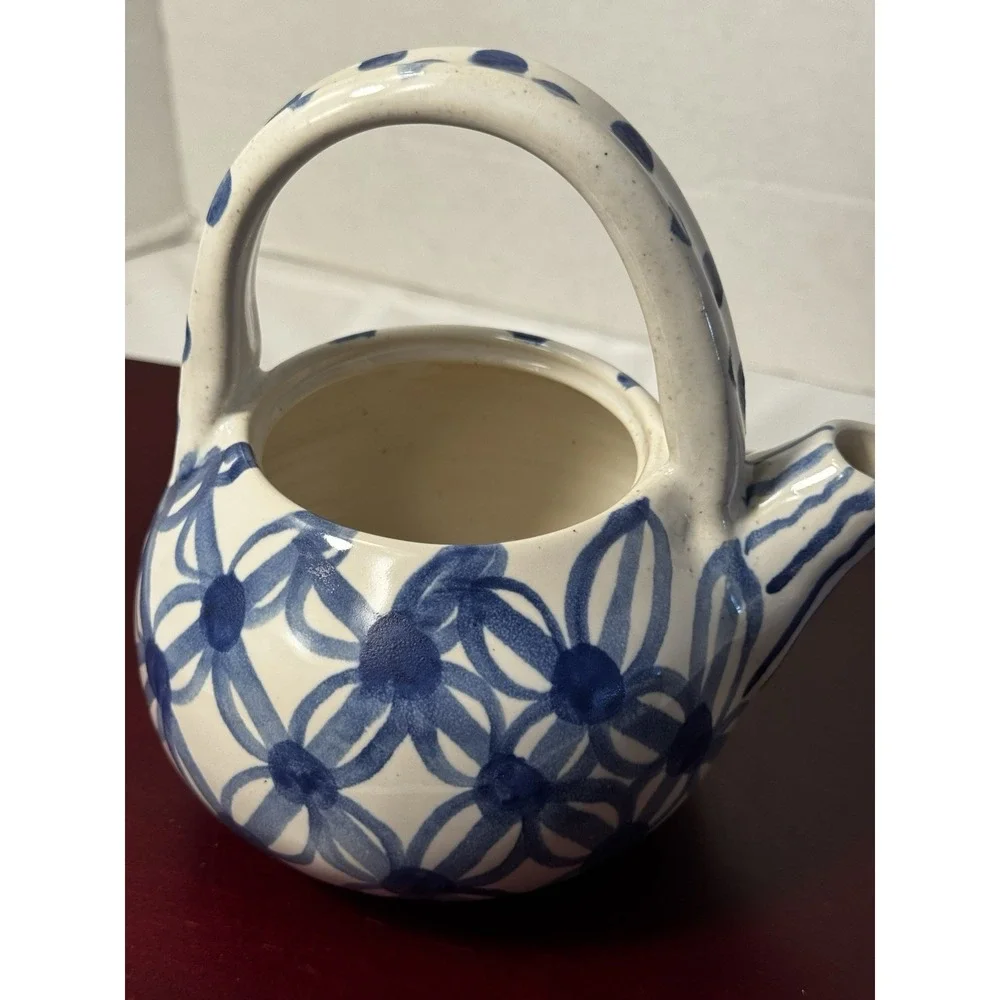 Vintage Blue and White Tea Pot with Lid, Asian Design